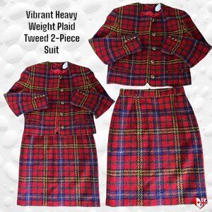 Ladies' Vibrant Heavy Weight Plaid Tweed 2-Piece Suit Fully Lined  S/M